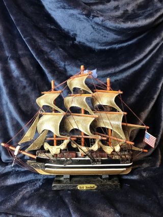 Detailed Carved Wood Model Sailing Ship - The Red Jacket - 11 1/2 " Tall X 15 " Wide