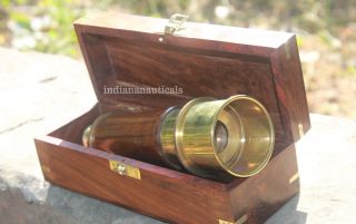 Solid Brass Nautical Spyglass Telescope Astrolabe Collectible 18 " W/ Wooden Box.