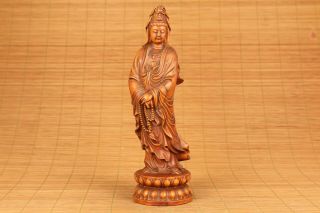 Chinese Old Boxwood Hand Carved Buddha Kwan - Yin Statue Netsuke