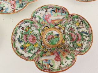 Set of 5 Antique Unusual 1800’s Hand Painted Chinese Rose Medallion Platters NR 3