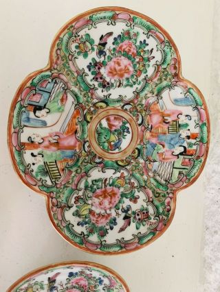 Set of 5 Antique Unusual 1800’s Hand Painted Chinese Rose Medallion Platters NR 5
