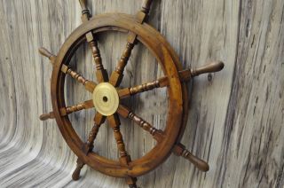 Nautical 36 " Wooden Ship Steering Wheel Pirate Decor Wood Brass Wall Boat Style