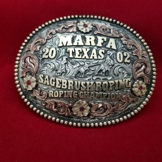 2002 Rodeo Trophy Buckle Vintage Marfa Texas Team Roping Cowboy Champion 682