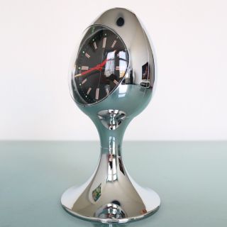 German Blessing Retro Alarm Top Clock Mantel Vintage Chrome Pedestal Space Age
