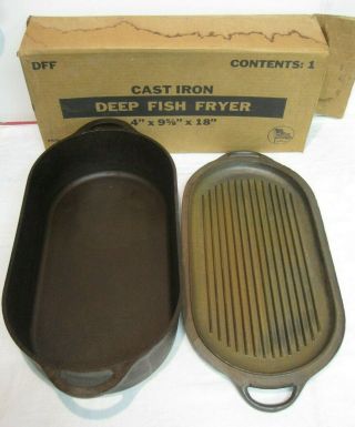 Vintage Cast Iron Deep Fish Fryer 3060 And Sportsman Cover Griddle 3093