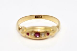 A Lovely Antique Edwardian 18ct Gold Rose Cut Diamond & Ruby Five Stone Ring 2