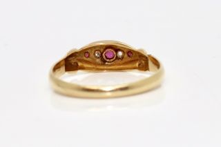 A Lovely Antique Edwardian 18ct Gold Rose Cut Diamond & Ruby Five Stone Ring 4