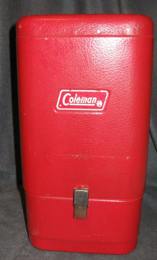 Vintage Coleman 200A ? Round Globe Red Lantern w/ Red Metal Carry Case 2