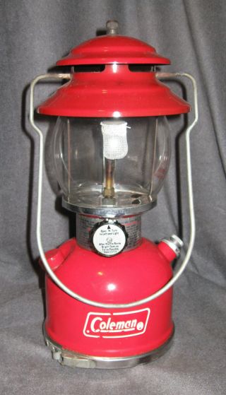 Vintage Coleman 200A ? Round Globe Red Lantern w/ Red Metal Carry Case 3