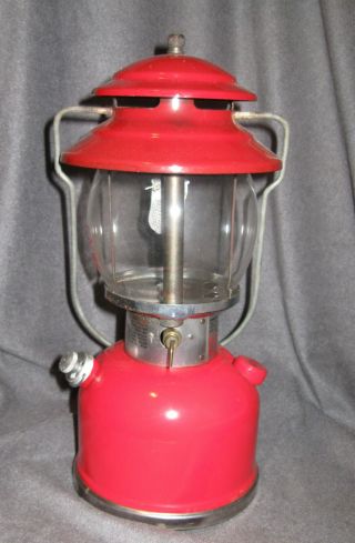 Vintage Coleman 200A ? Round Globe Red Lantern w/ Red Metal Carry Case 4