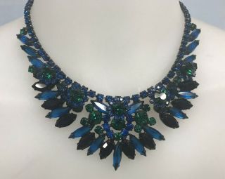 Stunning Vintage Juliana Emerald Green,  Black And Royal Blue 16 " Collar Necklace