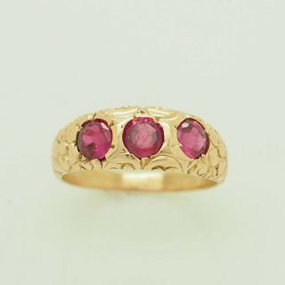 Vintage 10k Rose Gold 1.  50ctw 3 - Stone Round Natural Red Ruby Cocktail Ring 7