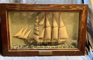 Antique Diorama Shadowbox Ship Model John C Myer San Francisco Nautical