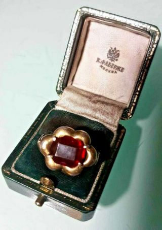 Rare Imper.  Russian 84 Silver Ring With Ruby Stone,  Ah Workmaster Faberge Design