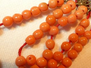 ANTIQUE VINTAGE SILVER GILT FILIGREE REAL SALMON CORAL BEADS NECKLACE FOR REPAIR 8
