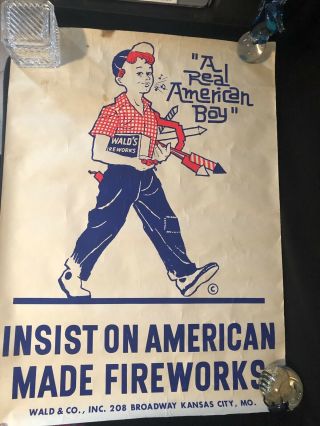 Rare Vtg Wald Fireworks The All American Boy Old Advertising Blacklight Poster