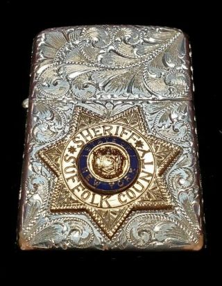 Zippo Lighter Vintage Engraved Sterling/gold Badge York Sheriff