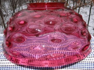 14 " Cranberry Bullseye Glass Hanging Oil Kerosene Lamp Shade Hobnail Vtg Antique