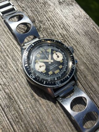 Vintage 39mm Panda Dial Patina Tritium Lollipop Seconds Hand Swiss Chronograph