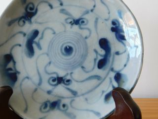 c.  17th - Antique Chinese Blue & White Ming Spiral Pattern Porcelain Plate 4