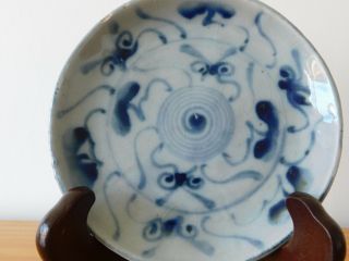 c.  17th - Antique Chinese Blue & White Ming Spiral Pattern Porcelain Plate 5