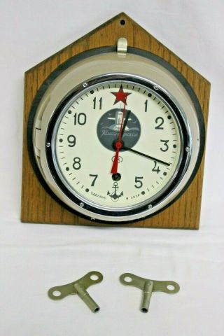 Vintage Russian Submarine Clock With Wall Mount & Keys