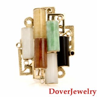 Estate Multicolor Jade Onyx 14k Yellow Gold Cocktail Ring 8.  3 Grams Nr