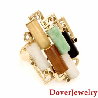 Estate Multicolor Jade Onyx 14K Yellow Gold Cocktail Ring 8.  3 Grams NR 2