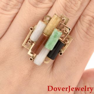 Estate Multicolor Jade Onyx 14K Yellow Gold Cocktail Ring 8.  3 Grams NR 5