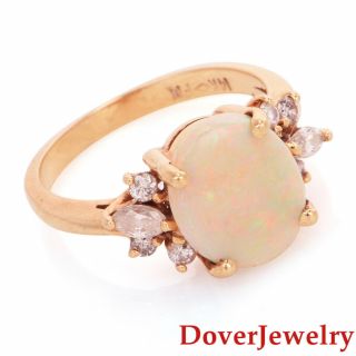 Estate Diamond Opal 14k Yellow Gold Floral Ring Nr