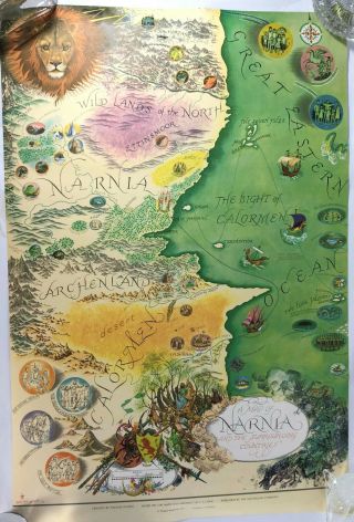 A Map Of Narnia & The Surrounding Countries,  1972 Pauline Baynes C.  S.  Lewis Vtg