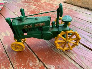 Cast Iron John Deer Tractor Toy Outdoor Decor Heavy Metal