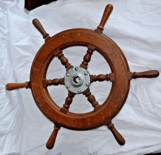 Vintage Wooden Six Spokes Ship Boat Yacht Steering Wheel 24 "