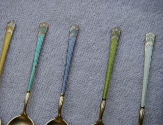 EARLY Set 6 DAVID ANDERSEN Norway 925S ENAMEL DEMITASSE SPOONS - BOX 5