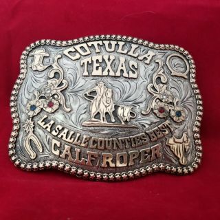 Vintage Rodeo Buckle Cotulla Texas Calf Roping Champion Hand Engraved 460