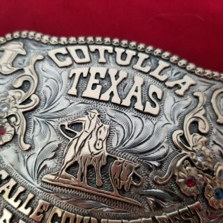 VINTAGE RODEO BUCKLE COTULLA TEXAS CALF ROPING CHAMPION Hand Engraved 460 5