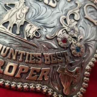 VINTAGE RODEO BUCKLE COTULLA TEXAS CALF ROPING CHAMPION Hand Engraved 460 7
