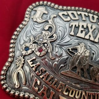VINTAGE RODEO BUCKLE COTULLA TEXAS CALF ROPING CHAMPION Hand Engraved 460 8