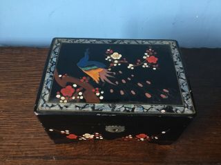 Chinese Vintage Black Lacquer And Mother Of Pearl Jewellery Box