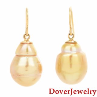 Estate Golden 13mm South Sea Blister Pearl 14k Gold Dangle Earrings 8.  0 Grams Nr