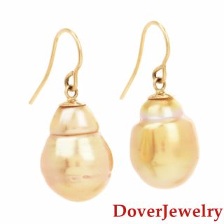 Estate Golden 13mm South Sea Blister Pearl 14K Gold Dangle Earrings 8.  0 Grams NR 2