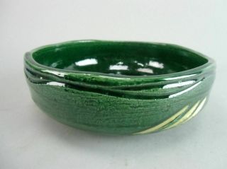 Japanese Ceramic Bowl Oribe Kashiki Vtg Pottery Green Large Centerpiece Tb841