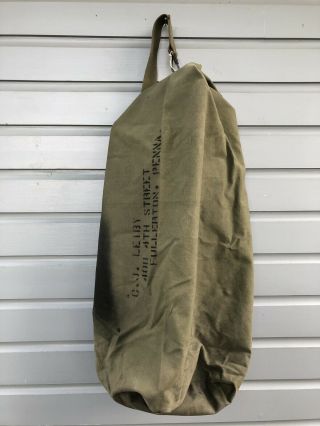Vintage Wwii 1944 Old U.  S.  Military Army Green Canvas Duffel Bag Marine Sea Bag