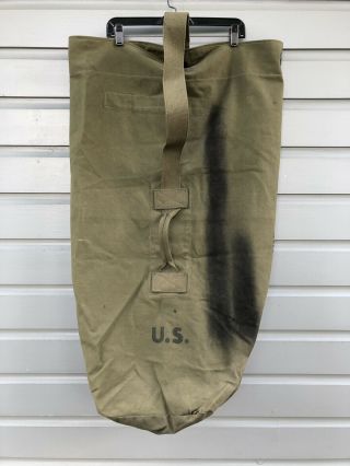 Vintage WWII 1944 Old U.  S.  Military Army Green Canvas Duffel Bag Marine Sea Bag 2