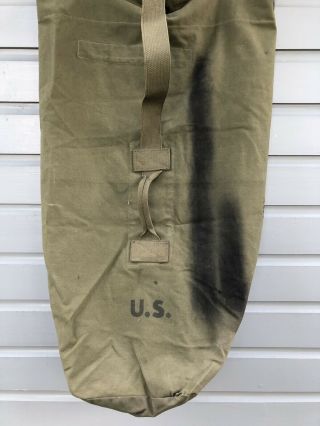 Vintage WWII 1944 Old U.  S.  Military Army Green Canvas Duffel Bag Marine Sea Bag 3