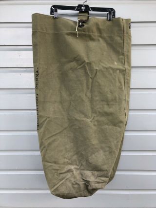 Vintage WWII 1944 Old U.  S.  Military Army Green Canvas Duffel Bag Marine Sea Bag 6