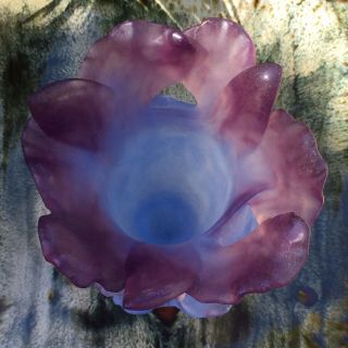 Rare DAUM FR Pate de Verre Amethyst Purple Blue ORCHID Crystal Vase 8.  5” Signed 3
