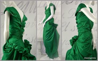 Vintage 50s Emerald Green Taffeta Dramatic Ball Gown Formal Dress Draped M