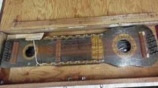 Vintage antique rare ? Ukelin W/ heavy wood wooden Case string instrument old 5