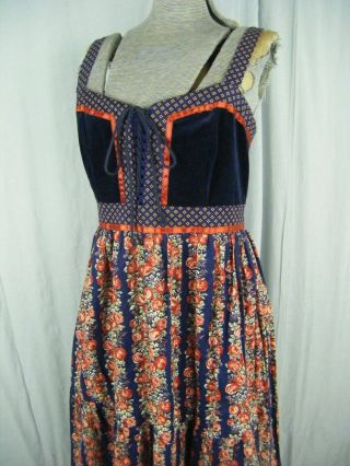 GUNNE SAX by JESSICA Vtg 70s Navy Blue/Orange Floral Hippie Dress - Bust 34/XS - S 2